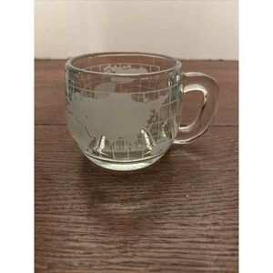 Nestle Coffee Mug - World Globe Map Etched Clear Glass Cup - Stackable - Vintage
